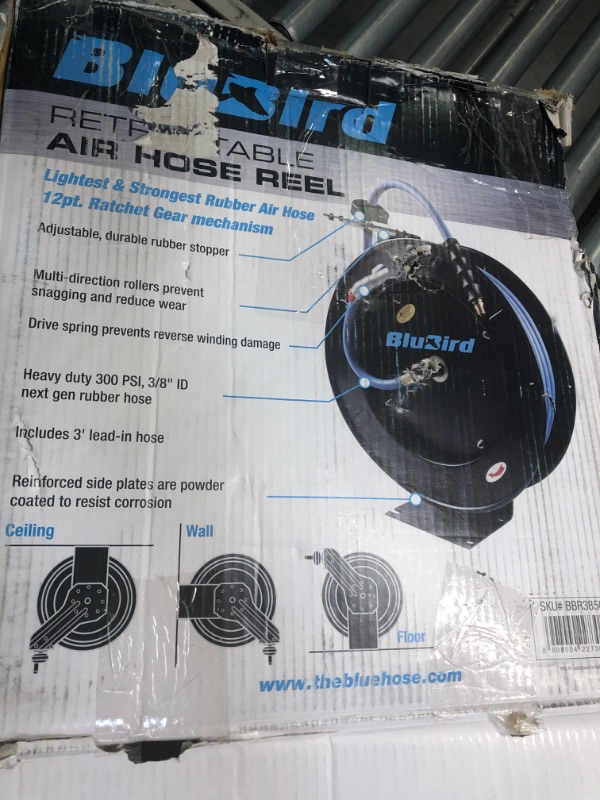 Photo 2 of BluBird 20ga. Retractable Air Hose Reel - Next-Gen Rubber Hose (3/8" x 50') - BBR3850