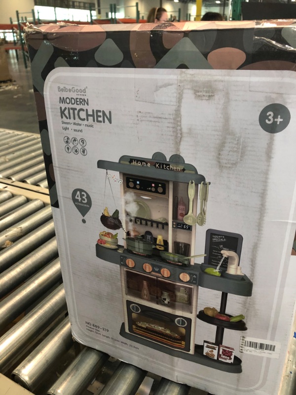 Photo 1 of Kitchen Toy for Girl-Kitchen Playset Pretend Food - Toy Accessories Set w/ Real Sounds & Light, Play Sink, Cooking Stove with Steam, 43 PCS Kitchen Toys for Toddlers Kids, Girls & Boys?1-3 Years? Green