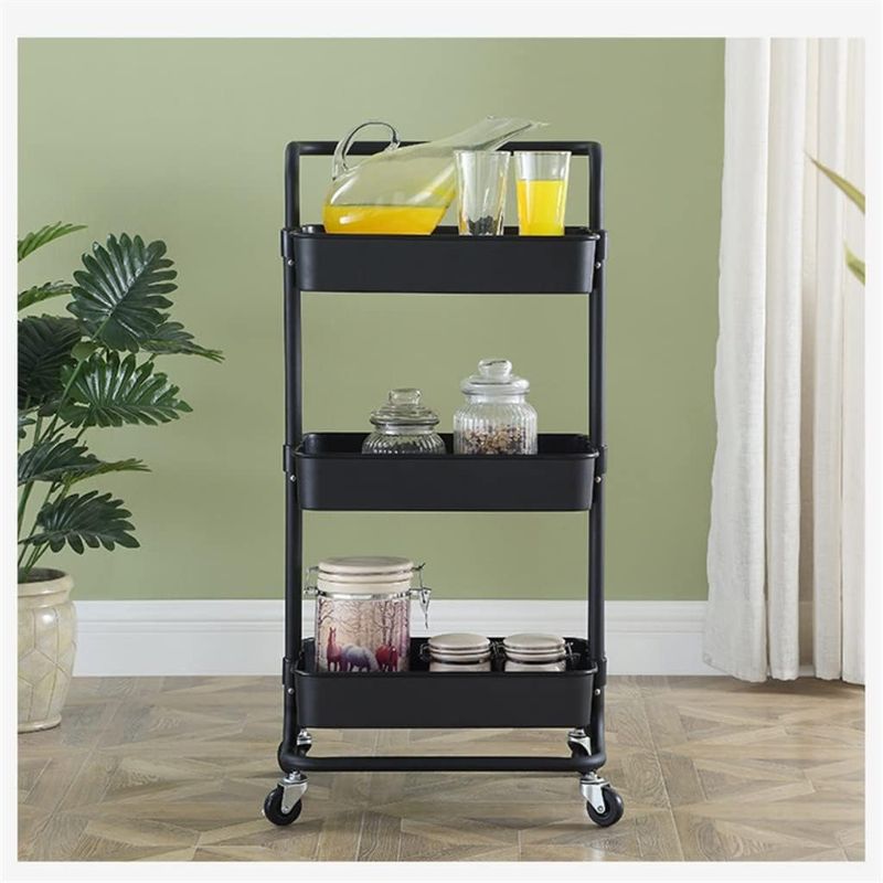 Photo 1 of *** ONE IS BROKEN ** FLYIFE Movable Hand Trucks Mobile Kitchen Shelf Trolley Household Storage Shelf with Wheeled Trolley/Black/87X42X35Cm