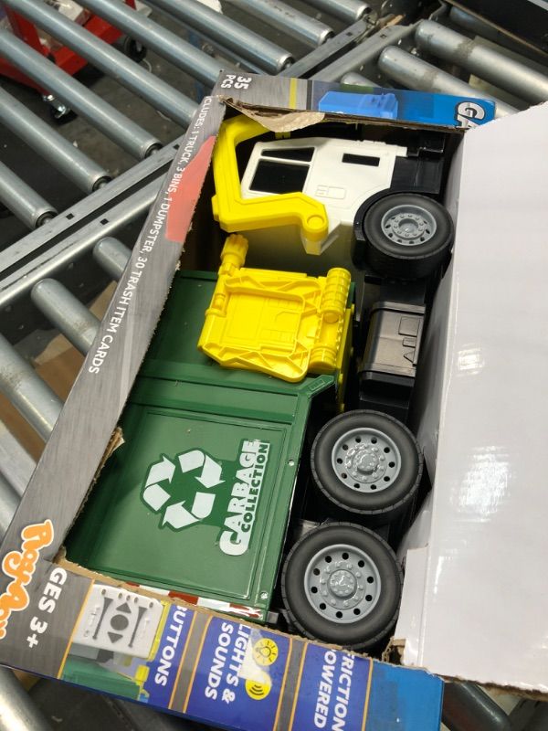 Photo 1 of JOYIN Toys for 3+ Yesrs Old Boys, 16" Large Garbage Truck Toy, Friction Powered Waste Management Garbage Truck with Lights and Sounds, Front Load Dumpster, Trash Bins with Trash Cards, Toddlers Gifts