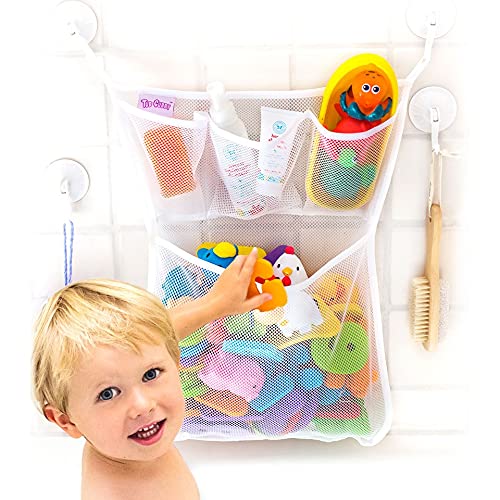 Photo 1 of Tub Cubby Baby Bath Toy Storage for Bath Tub Toys - 14" x 20" Hanging Mesh Toy Holder with Suction & Adhesive Hooks - Bath Toy Organizer for Tub...
