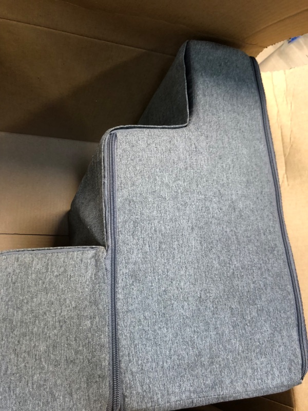 Photo 1 of Dog Stairs & Steps for Dogs Cats Holds up to 60 lbs,Pawque Pet Steps for High Bed Couch, Shock Absorbing Foam with High-Strength Boards for Pet Safe, Non-Slip Removable Washable Cover, 3 Step-Grey 3 Step-Grey Linen