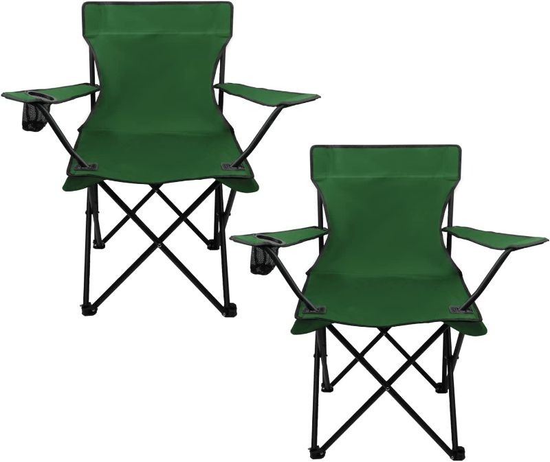 Photo 1 of Cambyso Camping Chairs 2Packs Outdoor Chairs Foldable Portable Lawn Chair Ultra-Light Easy to Carry Fishing Chairs with Beverage Holder Heavy Duty Green
