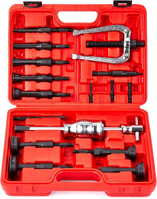 Photo 1 of ATPEAM Blind Hole Collet Bearing Race and Seal Puller Extractor Kit | 16PCS Blind Hole Bearing Puller Blind Hole Bearing Puller Slide Hammer Pilot Insert Inner Bearing Removal Tool Set RED