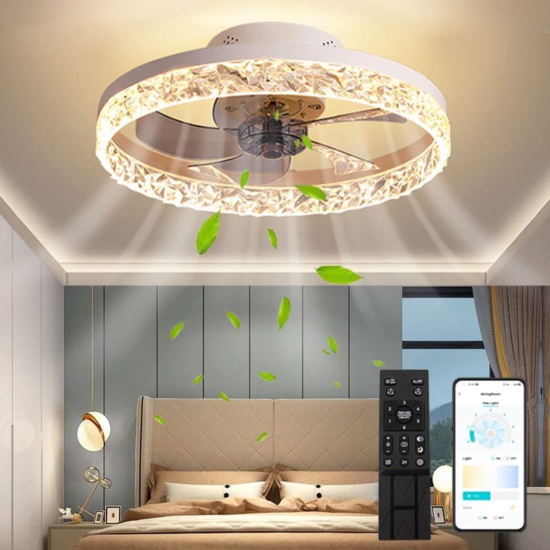Photo 1 of BESKETIE 20" Ceiling Fan with Lights, Modern Low Profile Ceiling Fan Light with Remote Control, Dimmable 3 Color 6 Wind Speeds Timing LED Fan Lamp Indoor for Bedroom, Living Room, Kids Room - Black
