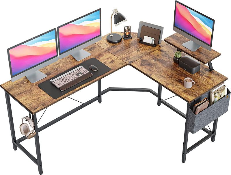 Photo 1 of Cubiker Modern L-Shaped Computer Office Desk, Corner Gaming Desk with Monitor Stand, Home Office Study Writing Table Workstation for Small Spaces
