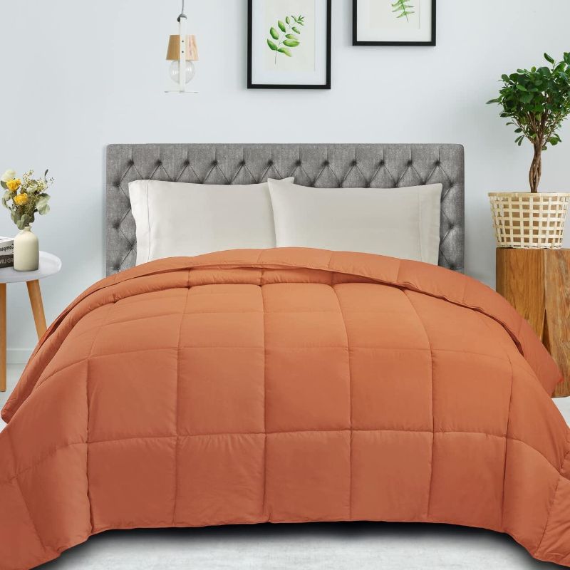 Photo 1 of  Classic All-Season Down Alternative Comforter with Baffle Box Construction, Warm Filling - Full/Queen Comforter, Dusty Orange
