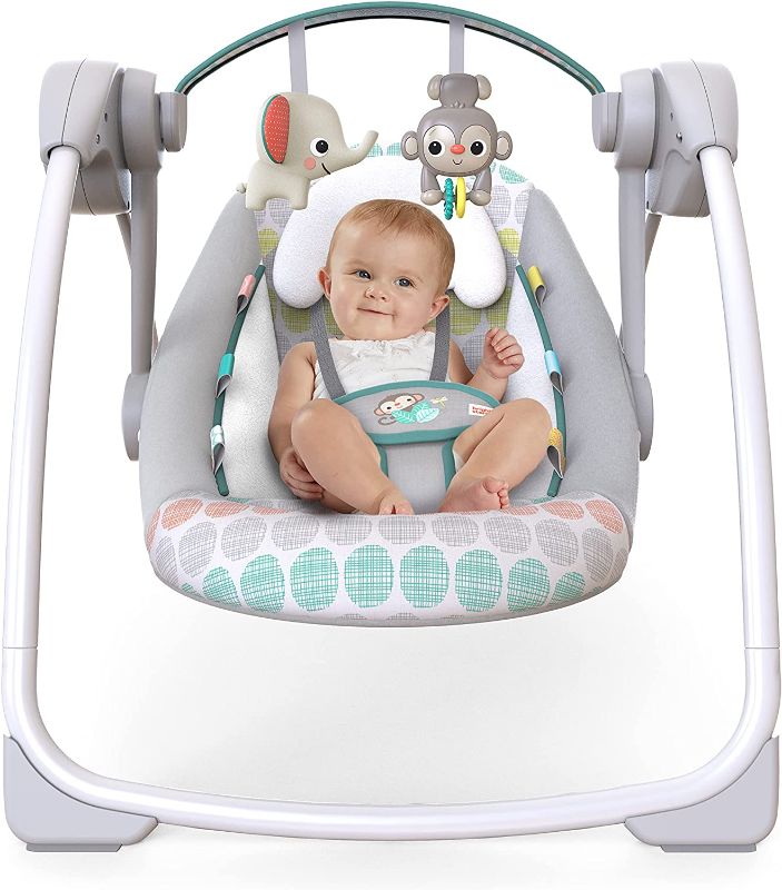 Photo 1 of Bright Starts Whimsical Wild Portable Compact Automatic Deluxe Baby Swing with Music and Taggies, Newborn and up
