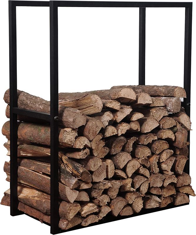 Photo 2 of  Black Powder Coated Metal Firewood Rack Indoor Fireplace Log Storage, 30 Inch Outdoor Wood Rack
