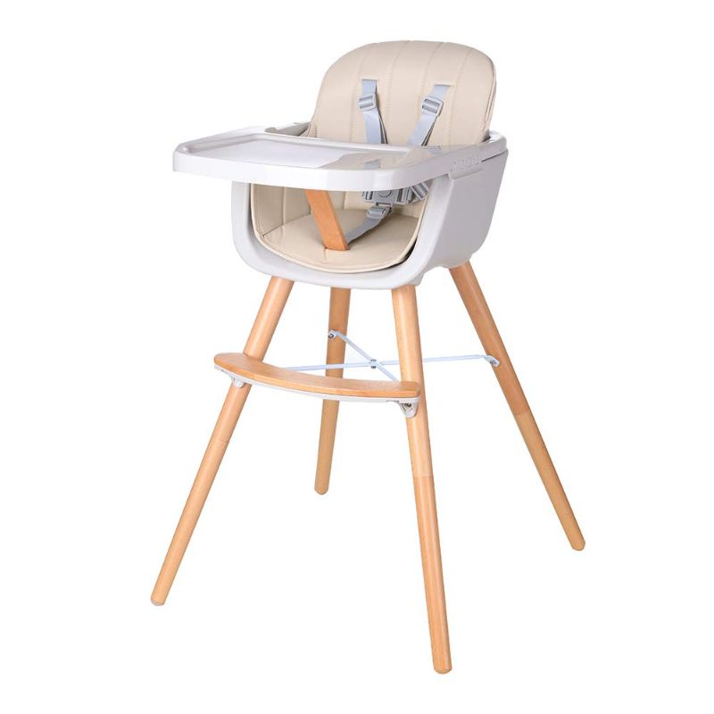 Photo 1 of Foho Baby High Chair, Perfect 3 in 1 Convertible Wooden High Chair with Cushion, Removable Tray, and Adjustable Legs for Baby & Toddler (Beige)
