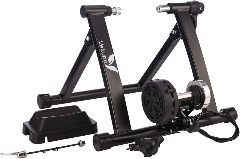Photo 1 of Veltuno Magnetic Indoor Bike Trainer Stand w/8 Speed Level Wire Control Adjuster,Foldable & Lower Noise & Quick Release, Portable Bike Exercise Stand for Mountain & Road Bikes
