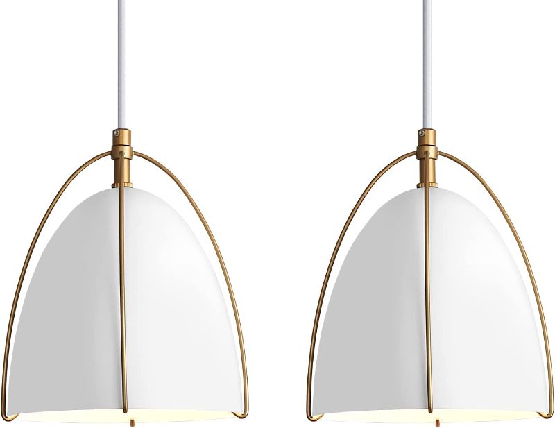 Photo 1 of AIRYPHANT 2 Pack Modern Dome Pendant Light 1-Light Pendant Lighting Kitchen Island White and Gold Pendant Light Fixtute for Kitchen Sink Dining Room Hallway Bar
