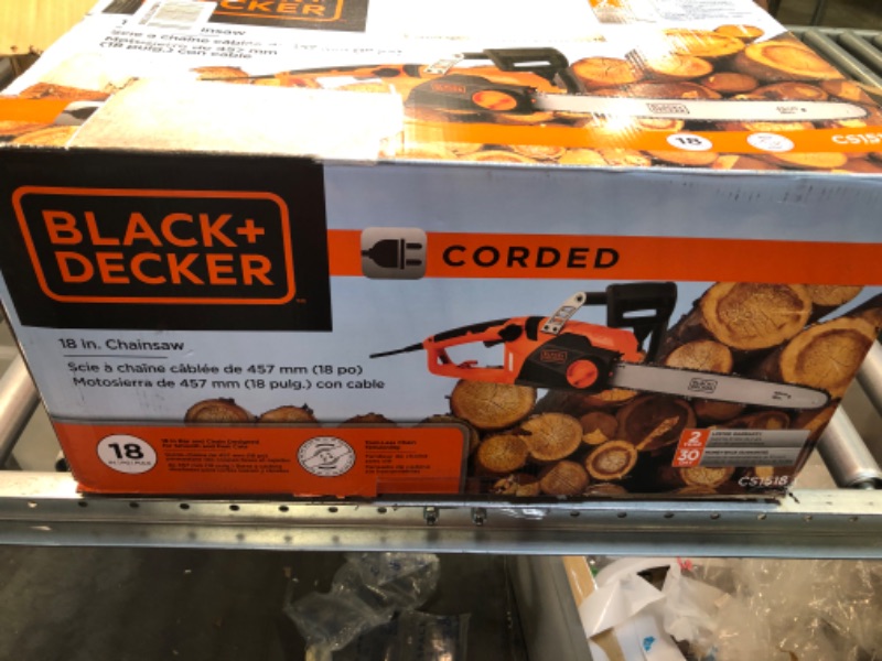 Photo 1 of BLACK+DECKER Electric Chainsaw, 18-Inch, 15-Amp, Corded (CS1518)