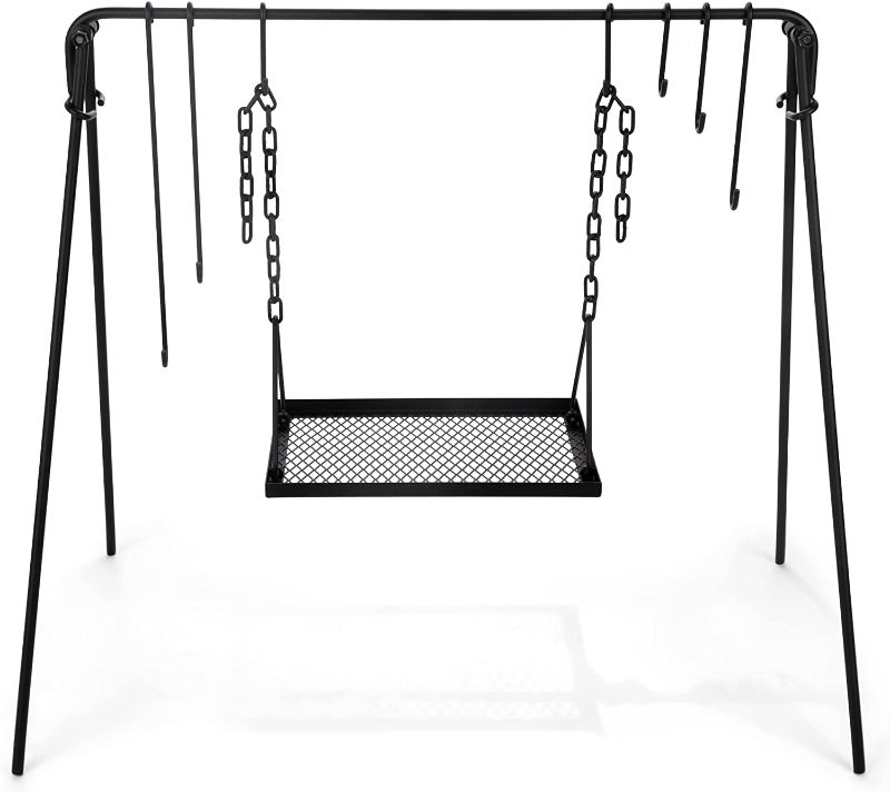 Photo 1 of Cast Iron Outdoor Portable Swing Hanging Campfire Cooking Stand For BBQ Picnic, Outdoor Camping, Campfire Cooking Rack for Grill with Dutch Oven Lid Lifter and Poker Stick, Easy to Set up... new!

