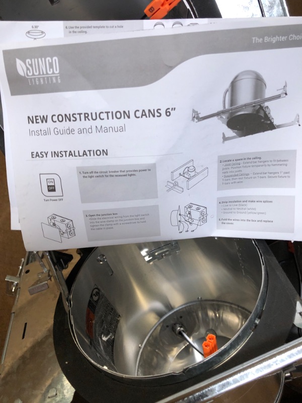 Photo 4 of Sunco 6 Inch Recessed Lighting Housing Can Light New Construction, Air Tight Ceiling Can, 120-277V, Hard Wired, TP24 Connector, Easy Install, IC Rated, UL Title 24 Compliant 6 Pack