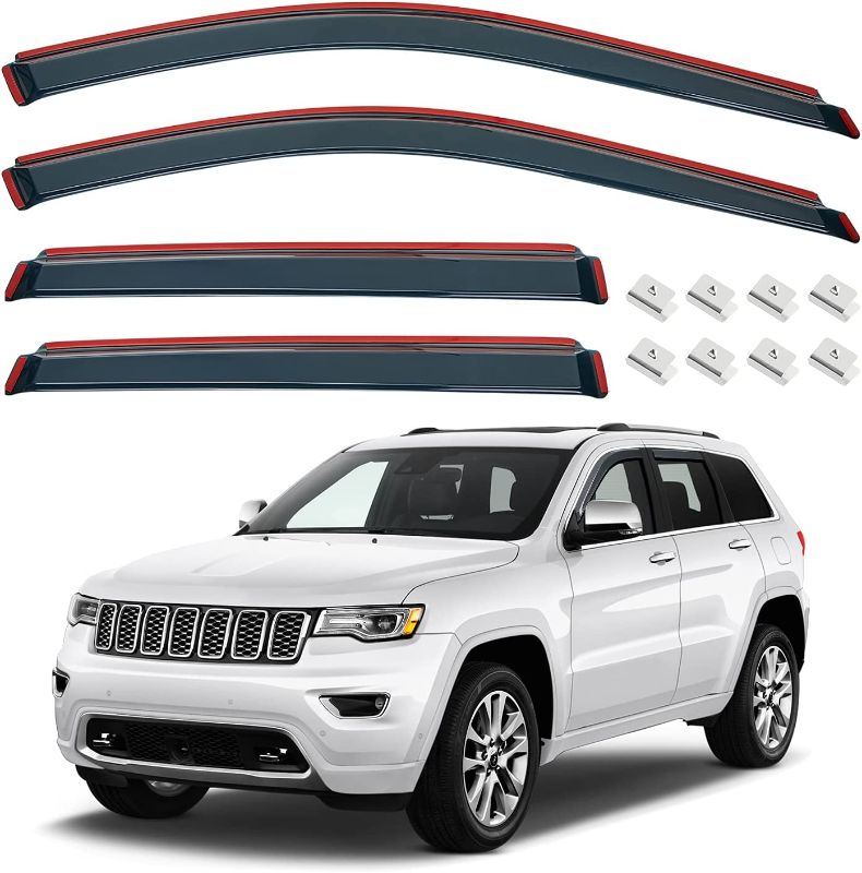 Photo 1 of Channel Rain Guards Compatible with 2012-2018 Grand Cherokee Side Window Deflectors, Smoke Color Vent Window Visors, Front+Rear