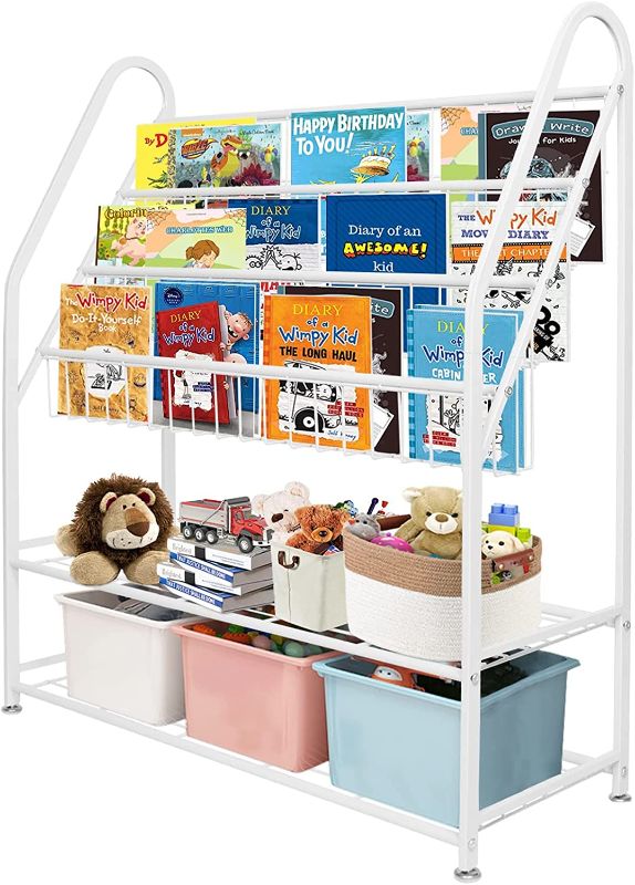Photo 1 of aboxoo Metal Kids Bookshelf Freestanding Bookcase for Children Room 32 in Toy Organizer Large Modern MinimalistWhite Stable Metel Bookstore Bedroom, Living, Library Book Unit Storage