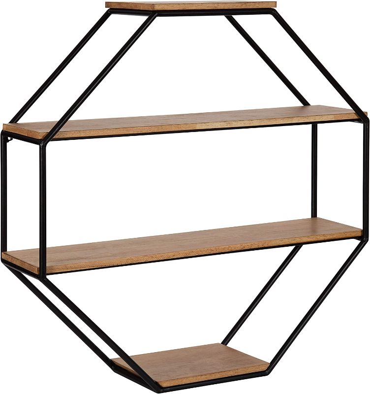 Photo 1 of  Farmhouse Octagon Wall Shelf, 24 x 24, Rustic Brown and Black, Modern 4-Tier Geometric Shelves for Wall