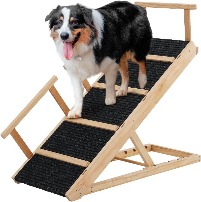 Photo 1 of  Wooden Dog Ramp with Non-Slip Mat & Safety Side Rails, 40'' Long and Height Adjustable from 11'' to 24''