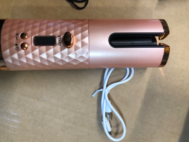 Photo 3 of Automatic Curling Iron, Cordless Ceramic Barrel Wave Wand, Portable Cordless Auto Hair Curler with 4 Temps & 3 Timers, Fast Heating Rotating Rotating Curling for Long & Short Hair, Travel & Home Use Pink