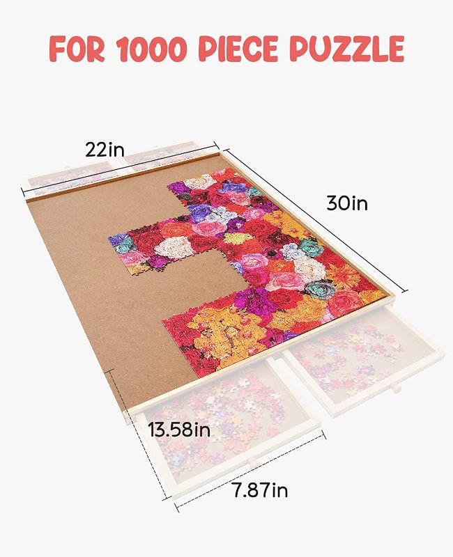 Photo 1 of Gamenote Jigsaw Puzzle Board with Cover Mat - Portable Large Puzzle Table with Drawers for Adults, Wooden Smooth Plateau Work Surface (1000 Pieces)
