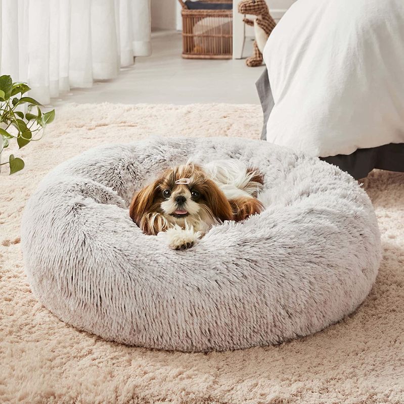 Photo 1 of Western Home Faux Fur Dog Bed & Cat Bed, Original Calming Dog Bed for Small Medium Large Pets, Anti Anxiety Donut Cuddler Round Warm Washable Cat Bed for Indoor Cats(20", Khaki)