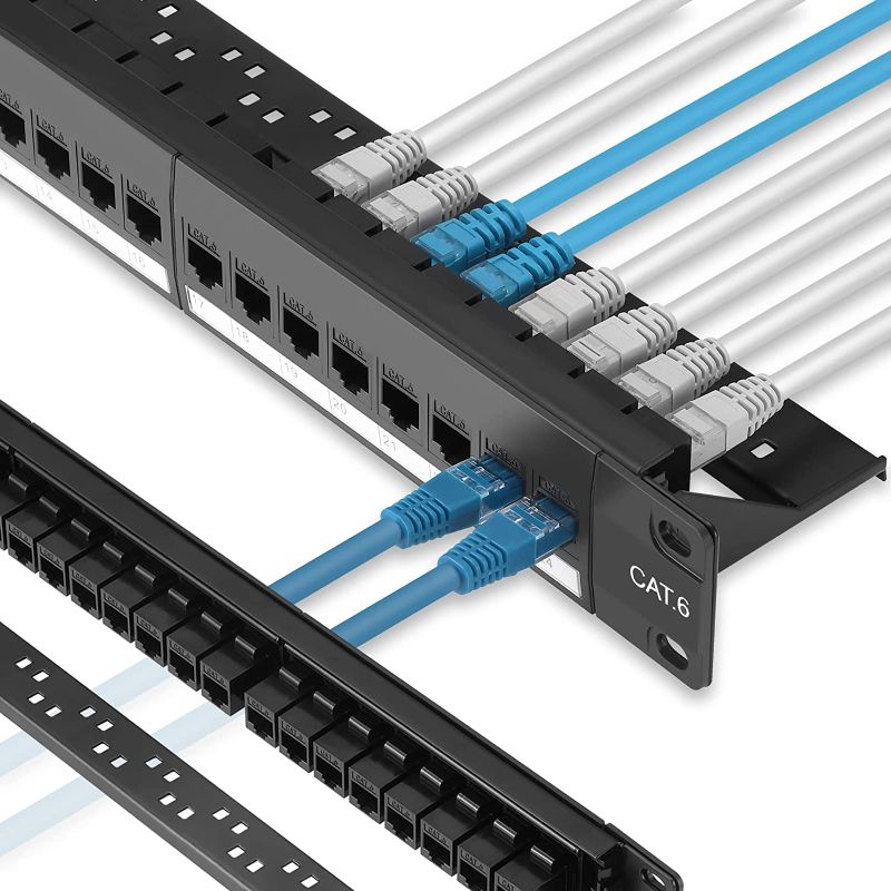 Photo 1 of Rapink Patch Panel 24 Port Cat6 with Inline Keystone 10G Support, Pass-Thru Coupler Patch Panel UTP 19-Inch with Removable Back Bar, 1U Network Patch Panel for Cat6, Cat5e, Cat5 Cabling