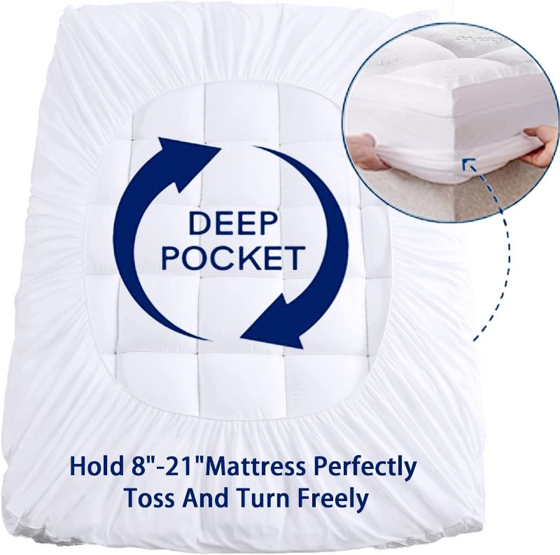 Photo 1 of Bamboo Mattress Topper Queen Size, Cooling Extra Thick Breathable Mattress pad, Soft Quilted Fitted Mattress Cover with 5D Snow Down Alternative Fill (8-21”Deep Pocket)