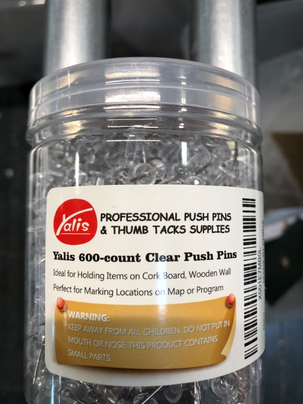Photo 1 of Yalis Push Pins 600 Count, Standard Clear Thumb Tacks Steel Point and Clear Plastic Head