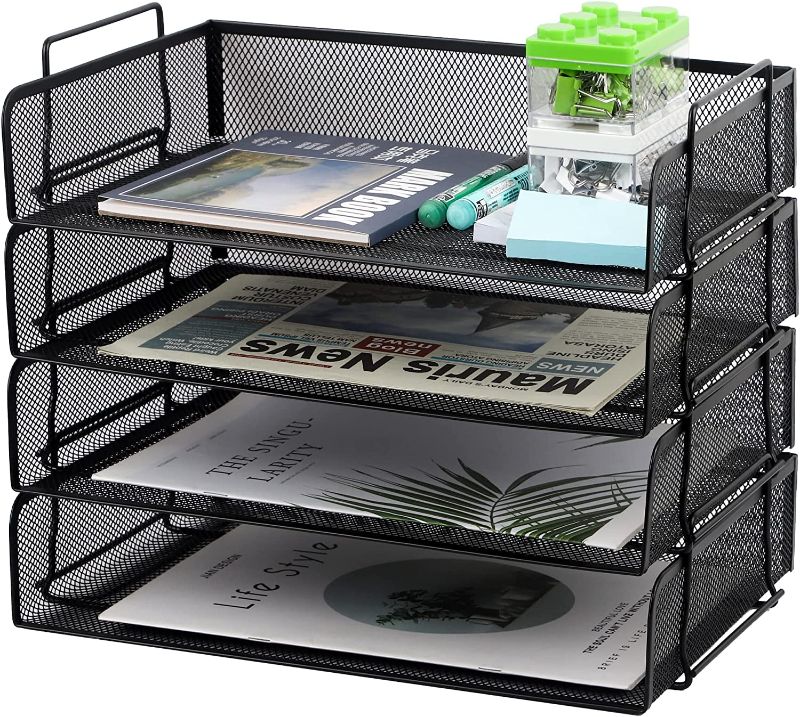 Photo 1 of 4 Tier Stackable Desktop Document Letter Tray Organizer| The Mesh Collection, Black