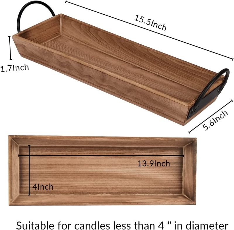 Photo 1 of AGLARY Rectangle Wood Candle Tray with Black Metal Handles, Rustic Wood Candle Holder for Displaying Candles,Centerpieces for Dining Table, Mantel, Coffee Table?Farmhouse
