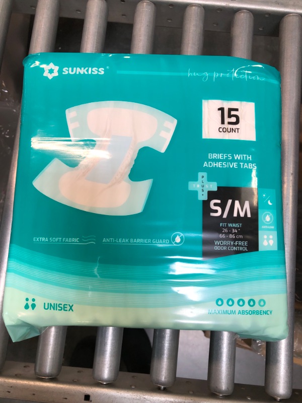 Photo 2 of SUNKISS TrustPlus Adult Diapers with Maximum Absorbency, Disposable Incontinence Briefs with Tabs for Men and Women, Maximum Overnight Absorbency, Leak Protection, Small/Medium, 15 Count Small/Medium (Pack of 15)