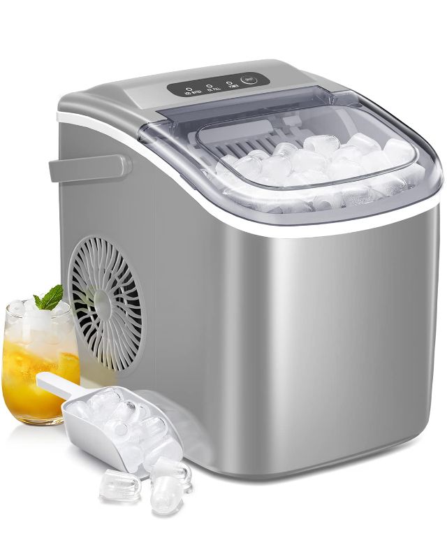 Photo 1 of AGLUCKY Ice Makers Countertop,Portable Ice Maker Machine with Handle,Self-Cleaning Ice Maker, 26Lbs/24H, 9 Ice Cubes Ready in 8 Mins, for Home/Office/Kitchen(Grey)
