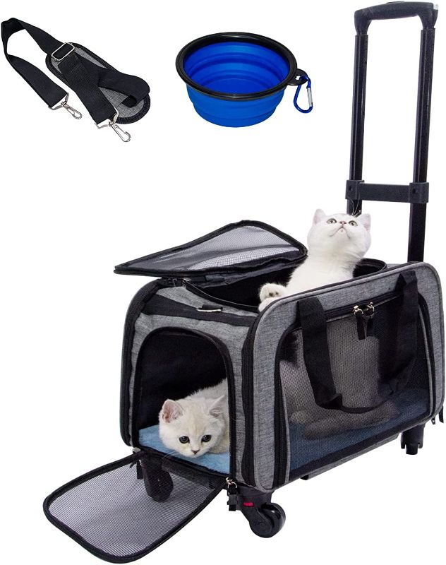 Photo 1 of Dog Carrier Airline Approved,TSA ApprovedPet Carrier Airline Approved for Small Medium Dogs Cats,Cat Carrier with Wheels and Double Sturdy Handle (Grey)
