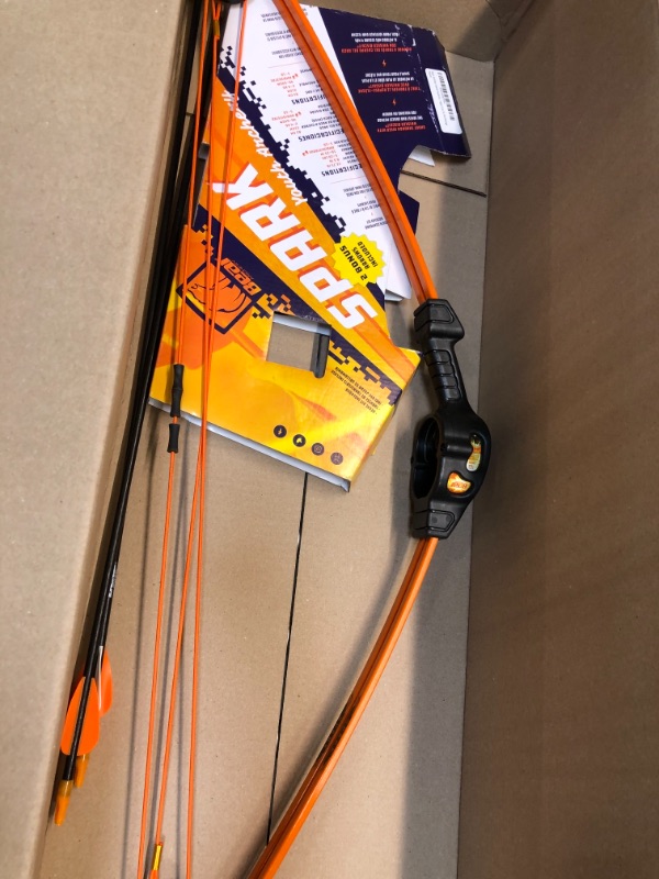 Photo 2 of Bear Archery Spark Youth Bow Set Includes 2 Arrows, Armguard, Quiver, and Recommended for Ages 5 to 10 Flo Orange