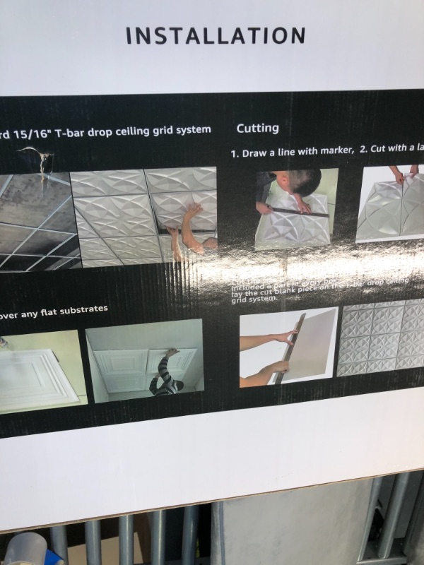 Photo 1 of Art3d Drop Ceiling Tiles 24x24 in White (12-Pack, 48 Sq.ft), 3D Wainscoting Panels Glue Up 2x2 24"x24" White 12
