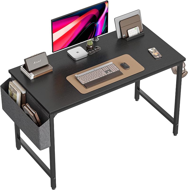 Photo 1 of CubiCubi Computer Desk 47" Study Writing Table for Home Office, Modern Simple Style PC Desk, Black Metal Frame, Black
