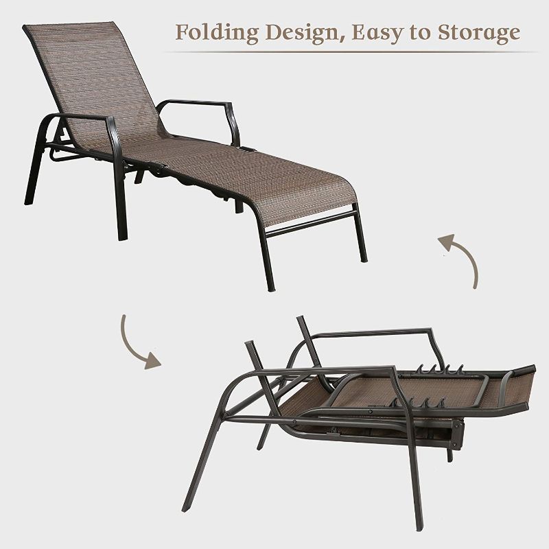 Photo 2 of  2-Piece Folding Textilene Mesh Sling Outdoor Chaise Lounge Chairs, Patio Steel Frame Recliners with Adjustable Backrest for Outside
