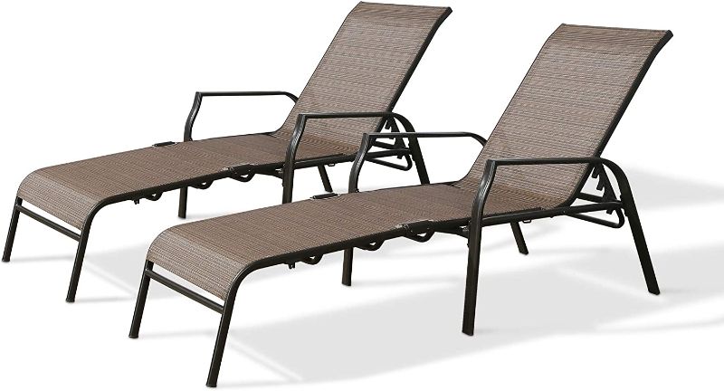 Photo 1 of  2-Piece Folding Textilene Mesh Sling Outdoor Chaise Lounge Chairs, Patio Steel Frame Recliners with Adjustable Backrest for Outside
