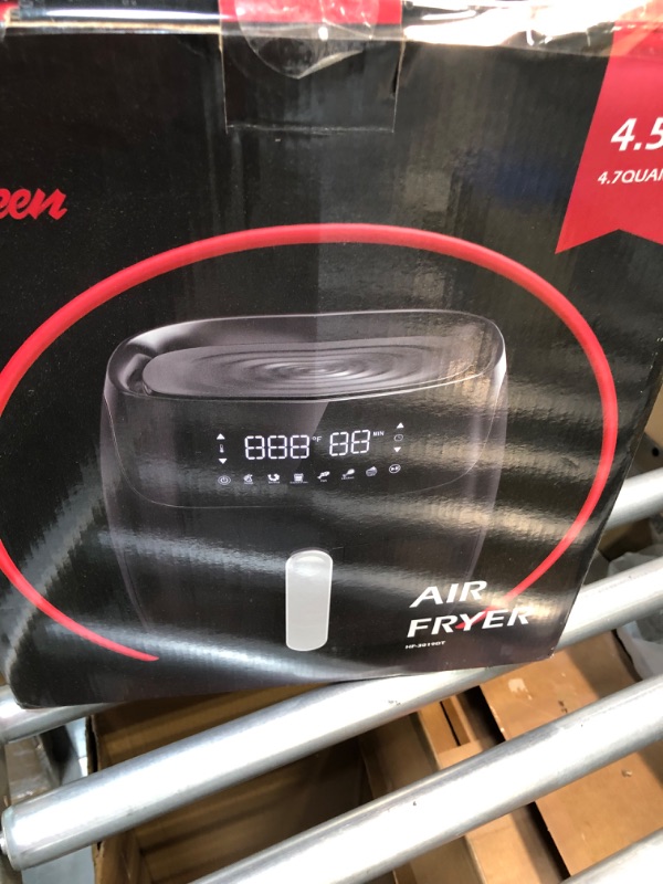 Photo 1 of Air Fryer Oven Combo, 4.7QT Hot Oven Large Oilless Cooker, 360° Hot Air Circulation, LED Touch Screen with 6 Presets, Nonstick and Dishwasher Safe Square Design Basket, Recipes Included, Black (4.7 Qt)