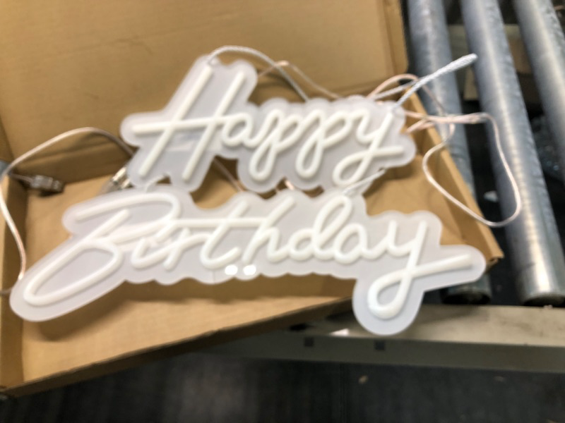 Photo 2 of Happy Birthday Neon Sign Dimmable White Neon Happy Birthday Sign 16.5x12 in Happy Birthday Neon Light Sign Neon Light Sign for Birthday Party Decoration USB Powered Kids Gift with Switch