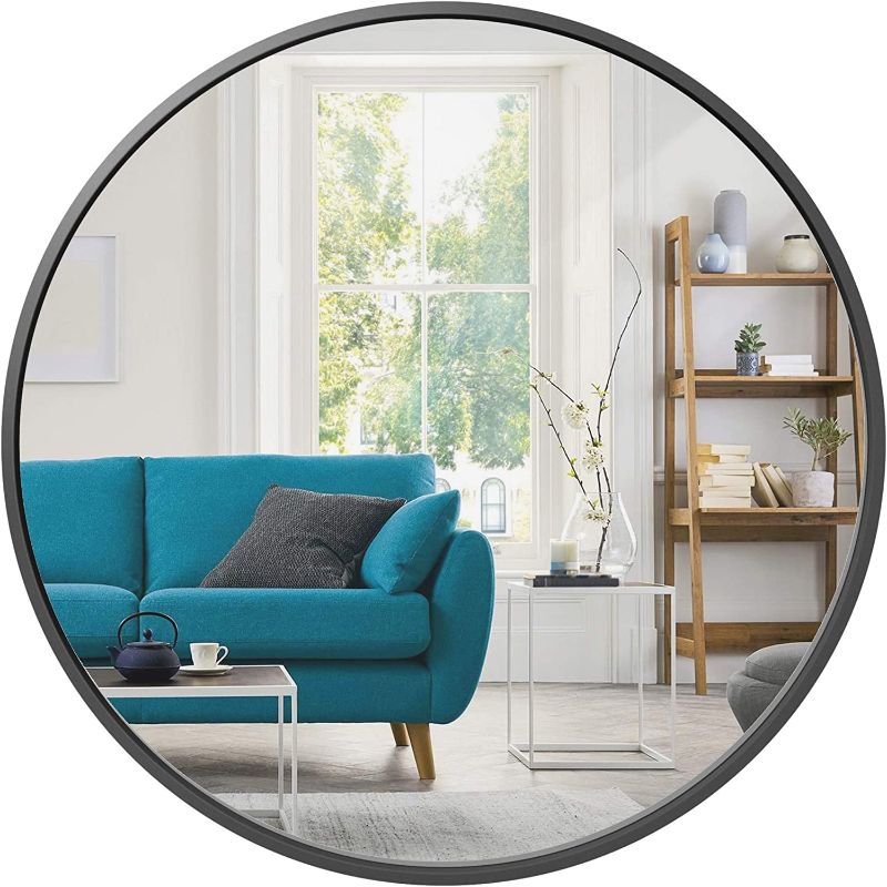 Photo 1 of 6in Framed Round Wall Mirror for Bathroom Vanity, Bedroom, Bathroom, Living Room, Home Décor w/High Clarity Reflection, Anti-Blast Film - Matte Black