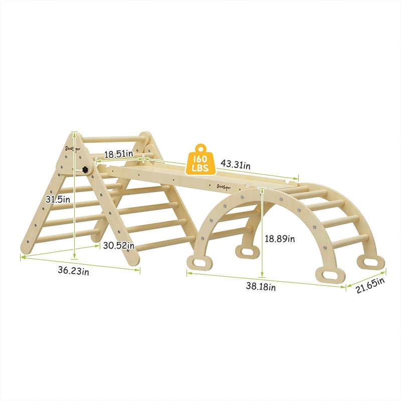 Photo 4 of BanaSuper Large 3 in 1 Climbing Triangle Ladder with Ramp & Arch Foldable Wooden Climbing Triangle Set Montessori Climbing Toys for Baby Ourdoor Indoor Playground Play Gym Gift for Boys Girls Triangle Climber with Ramp, Arch