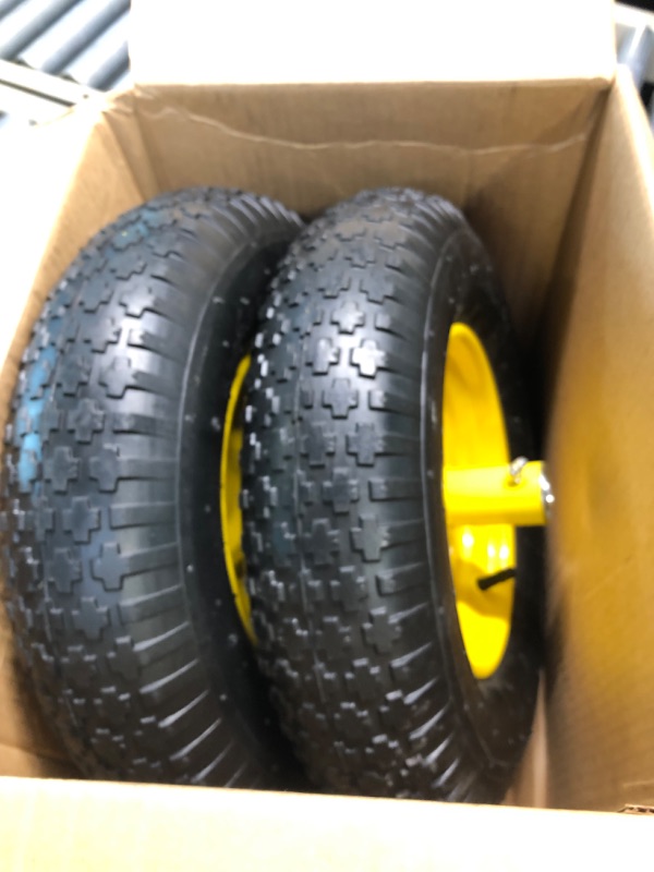 Photo 2 of (Set of 2) Wheel 15x4.00- Dump Cart Tire and Rim - Fits on 3/4 Inch Axle, 9 Inch Hub