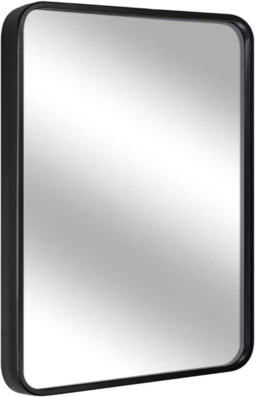 Photo 1 of 20 x 28” Black Bathroom Mirror for Wall, Metal Frame Rectangle Mirror, Wall-Mounted Mirror Hangs Horizontal Or Vertical