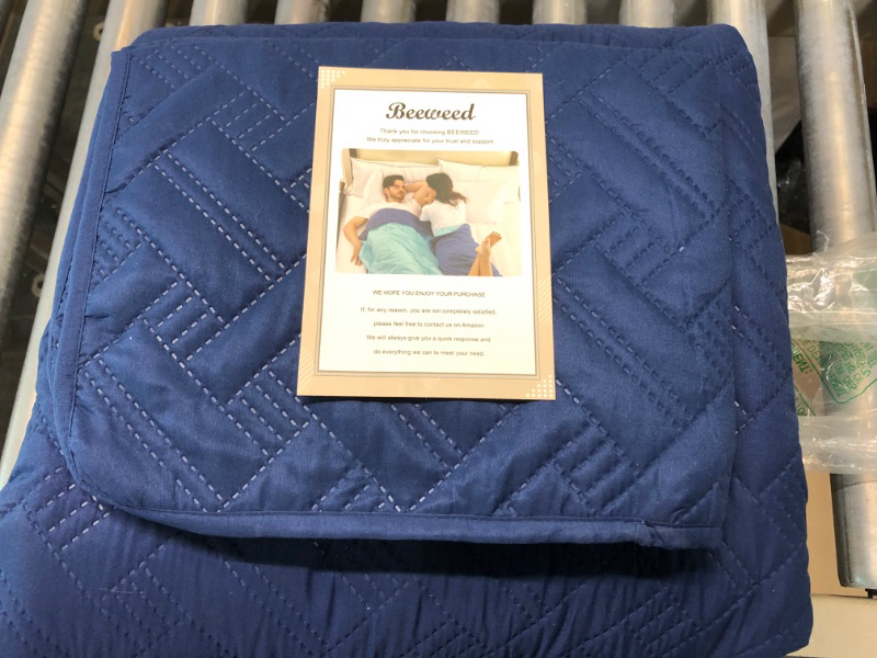 Photo 2 of Beeweed Quilt Set Queen Size 3 Pieces, Lightweight Microfiber Basket Pattern Bedspreads for All Season, Navy Blue Soft Summer Coverlet Set with Ultrasonic Quilting Technology (1 Quilt, 2 Pillow Shams) Basket Pattern Navy Blue Queen