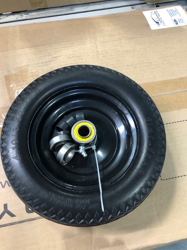 Photo 2 of 4.10/3.50-4 Tire and Wheel Flat Free?10 Inch Solid Rubber Tire with 5/8”Axle Bore Hole and Double Sealed Bearings, for Gorilla Carts Tires/Dolly Wheels/Hand Truck Wheels/Dump Cart Wheels?4 Pack