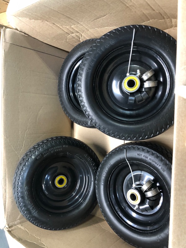 Photo 3 of 4.10/3.50-4 Tire and Wheel Flat Free?10 Inch Solid Rubber Tire with 5/8”Axle Bore Hole and Double Sealed Bearings, for Gorilla Carts Tires/Dolly Wheels/Hand Truck Wheels/Dump Cart Wheels?4 Pack