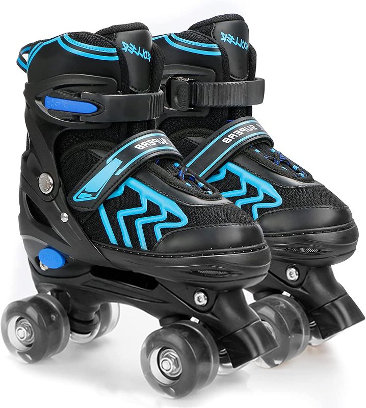 Photo 1 of Kids Roller Skates for Boys Adjustable Roller Skates for Men Women Girls with 8 Wheels Lighting for Indoor Outdoor Quad Skates - L - (fits size 5-8 US)