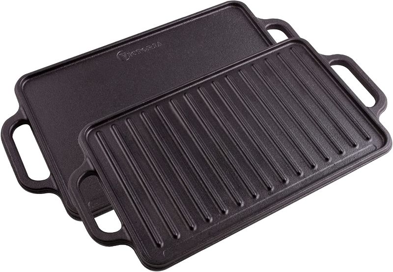 Photo 1 of 13-by-8.25-Inch Rectangular Cast-Iron Griddle, Preseasoned Reversible Griddle